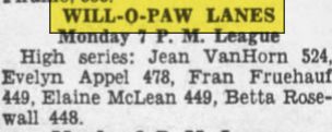 Will-O-Paw Lanes - Oct 1956 Ad (newer photo)